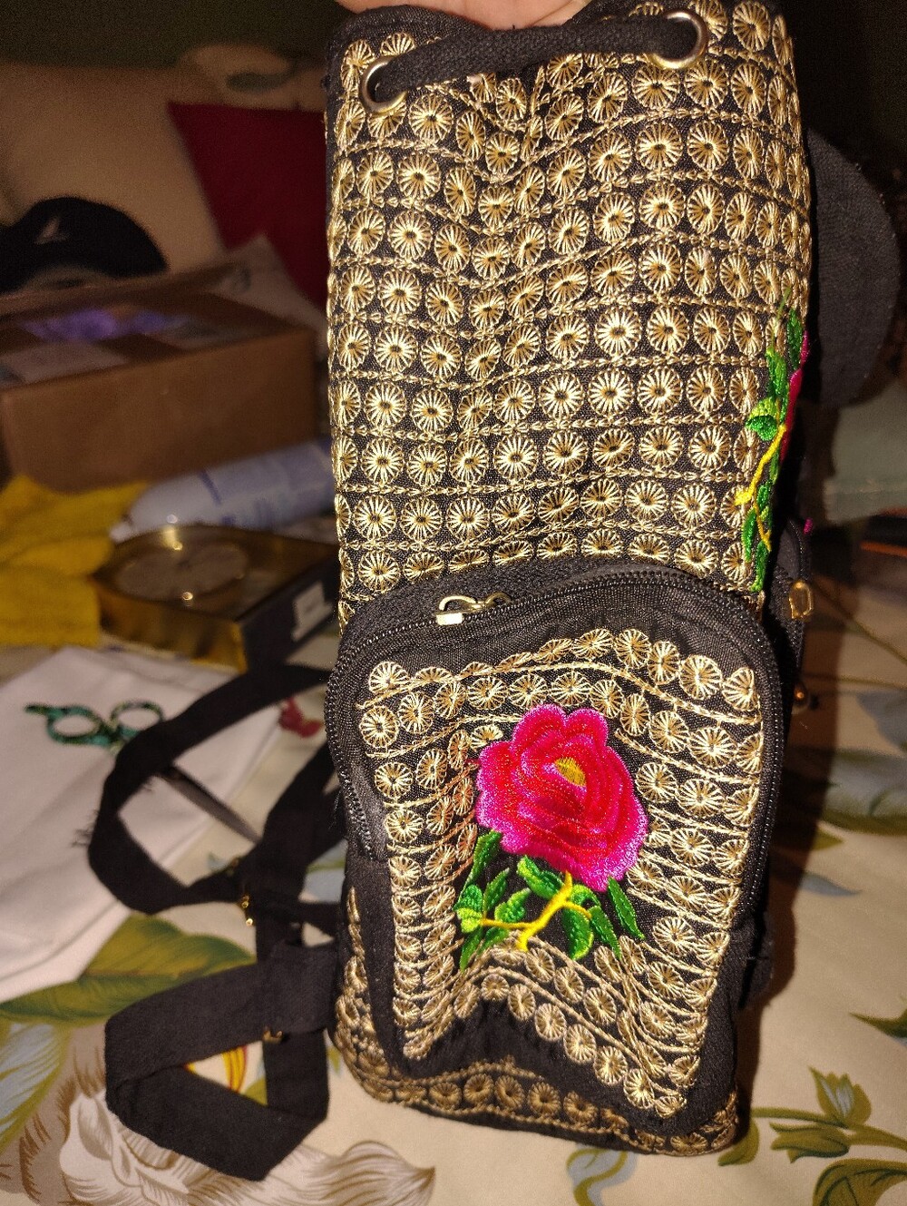 Source Unknown Black Backpack with Bright Pink Floral Embroidery - Picture 8 of 10